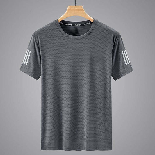 Summer Solid Color Round Neck Top Clothing Speed Sporty Simplicity Ice T-shirt Men