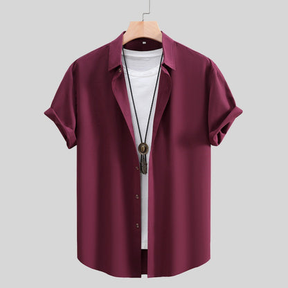 Men's Short-sleeved Shirt Solid Color Summer
