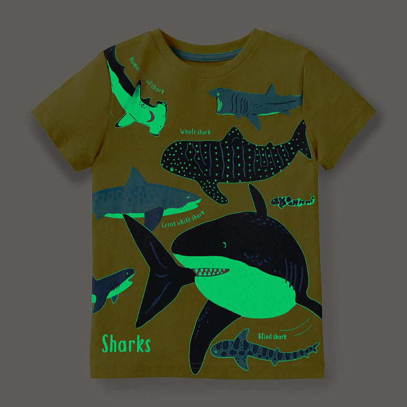 Children's Luminous Shark Pattern Short Sleeve T-Shirt