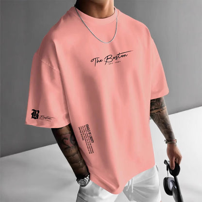 New Men's Round Neck Loose Casual Letter Short Sleeve