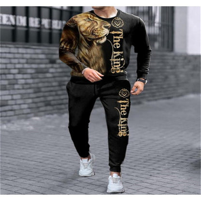 Men's 3D Digital Printing Long Sleeve Shorts Round Neck Suit