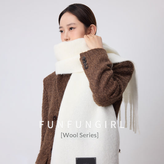 Solid Color Fringe Wool Scarf Women's Thickened Warm Neck Wrap