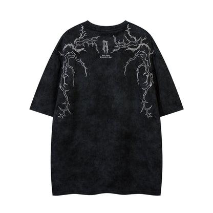 Suede T-shirt Men's Thorns Embroidery Embroidery