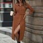 Casual Elegant Retro Style Lace Lapel Shirt Corduroy Dress